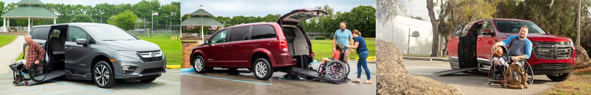 Photos of side entry, rear entry wheelchair vans and SUV